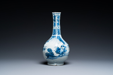 A Chinese blue and white 'Wang Xizhi' bottle vase, Transitional period