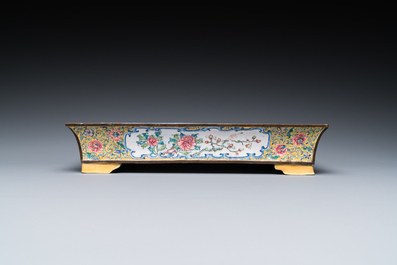 A rectangular Chinese yellow-ground Canton enamel jardini&egrave;re, Yongzheng