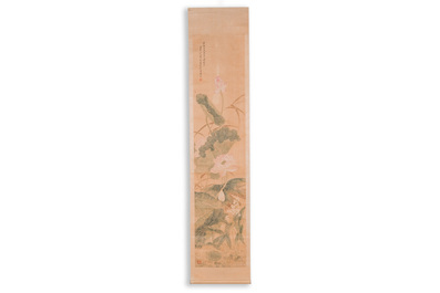 Yu Li 李钰( 1862-1922): Three scrolls with rocks and flowers, ink and colours on silk, dated 1906