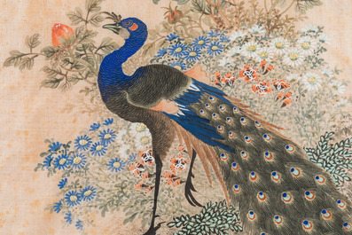 Wang Chengxun 王承勳 (19/20e eeuw): 'Vier werken met vogels, inkt en kleur op zijde, Republiek