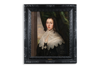 Ecole hollandaise: Portrait d'une jeune femme au col de dentelle, huile sur toile, dat&eacute; 1642