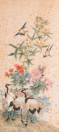 Wang Chengxun 王承勳 (19/20e eeuw): 'Vier werken met vogels, inkt en kleur op zijde, Republiek