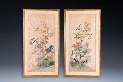Wang Chengxun 王承勳 (19/20e eeuw): 'Vier werken met vogels, inkt en kleur op zijde, Republiek