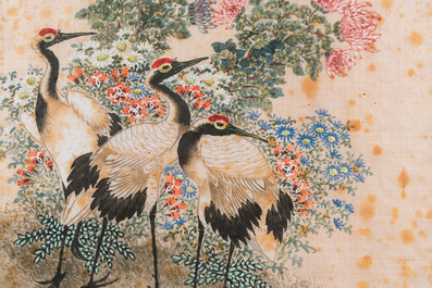 Wang Chengxun 王承勳 (19/20e eeuw): 'Vier werken met vogels, inkt en kleur op zijde, Republiek