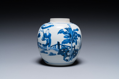 A Chinese blue and white ginger jar with playing boys with a qilin, Kangxi