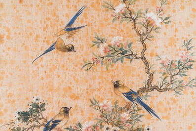 Wang Chengxun 王承勳 (19/20e eeuw): 'Vier werken met vogels, inkt en kleur op zijde, Republiek