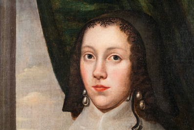 Ecole hollandaise: Portrait d'une jeune femme au col de dentelle, huile sur toile, dat&eacute; 1642