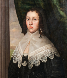 Ecole hollandaise: Portrait d'une jeune femme au col de dentelle, huile sur toile, dat&eacute; 1642