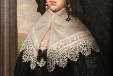 Ecole hollandaise: Portrait d'une jeune femme au col de dentelle, huile sur toile, dat&eacute; 1642