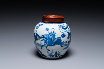 A Chinese blue and white ginger jar with playing boys with a qilin, Kangxi