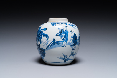 A Chinese blue and white ginger jar with playing boys with a qilin, Kangxi