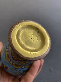 An attractive Chinese turquoise-ground cloisonn&eacute; vase, Qianlong