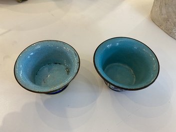 Two Chinese Canton enamel blue-ground bowls, Qianlong/Jiaqing