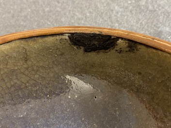 A Chinese junyao bowl with brass rim mount, Song