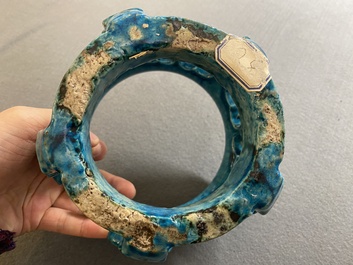 A Chinese monochrome turquoise-glazed reticulated ornament for use in a fish bowl, Kangxi