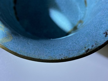 Two Chinese Canton enamel blue-ground bowls, Qianlong/Jiaqing