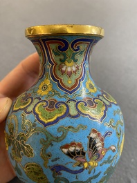 An attractive Chinese turquoise-ground cloisonn&eacute; vase, Qianlong