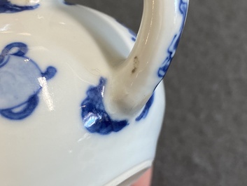 A Chinese blue and white 'Long Eliza' teapot and cover, Chenghua mark, Kangxi