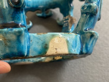 A Chinese monochrome turquoise-glazed reticulated ornament for use in a fish bowl, Kangxi