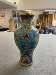 An attractive Chinese turquoise-ground cloisonn&eacute; vase, Qianlong
