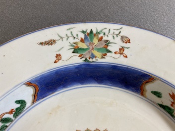 A Chinese famille verte 'mandarin ducks in a lotus pond' dish, Kangxi