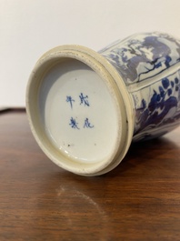 A Chinese blue and white vase with silver mount, Kangxi