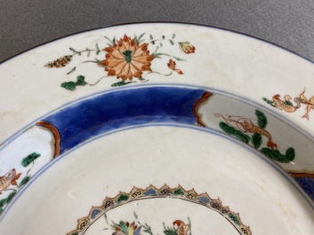 A Chinese famille verte 'mandarin ducks in a lotus pond' dish, Kangxi