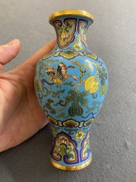 An attractive Chinese turquoise-ground cloisonn&eacute; vase, Qianlong
