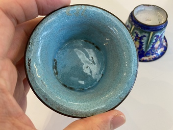 Two Chinese Canton enamel blue-ground bowls, Qianlong/Jiaqing
