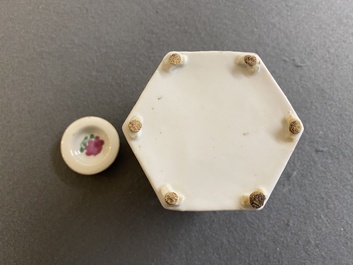 A Chinese hexagonal famille rose 'Wu Shuang Pu' teapot and cover, 19th C.