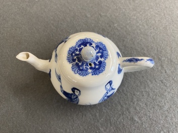 A Chinese blue and white 'Long Eliza' teapot and cover, Chenghua mark, Kangxi