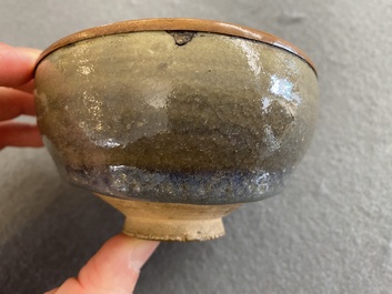 A Chinese junyao bowl with brass rim mount, Song