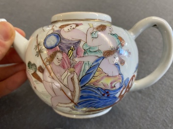 Een Chinese famille rose 'Vier elementen' theepot met deksel, Qianlong
