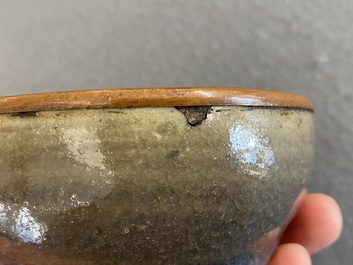A Chinese junyao bowl with brass rim mount, Song