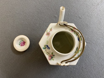 A Chinese hexagonal famille rose 'Wu Shuang Pu' teapot and cover, 19th C.