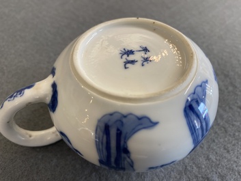 A Chinese blue and white 'Long Eliza' teapot and cover, Chenghua mark, Kangxi