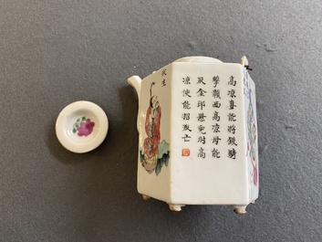A Chinese hexagonal famille rose 'Wu Shuang Pu' teapot and cover, 19th C.