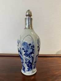 A Chinese blue and white vase with silver mount, Kangxi