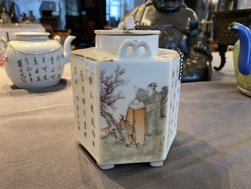 A Chinese hexagonal qianjiang cai teapot, signed and with the seal of Luo Zhonglin 羅仲林, 19/20th C.