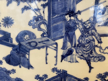 A Chinese rectangular blue and white 'beheading' tile, Kangxi