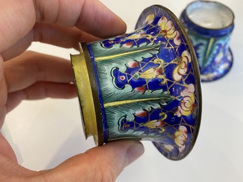 Two Chinese Canton enamel blue-ground bowls, Qianlong/Jiaqing