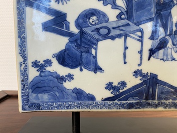 A Chinese rectangular blue and white 'beheading' tile, Kangxi