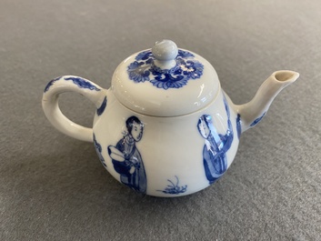 A Chinese blue and white 'Long Eliza' teapot and cover, Chenghua mark, Kangxi
