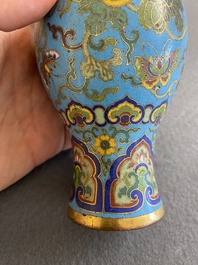 An attractive Chinese turquoise-ground cloisonn&eacute; vase, Qianlong