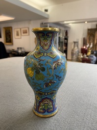 An attractive Chinese turquoise-ground cloisonn&eacute; vase, Qianlong