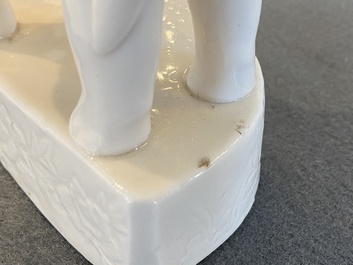 Two Chinese Dehua blanc de Chine sculptures of Guanyin and a Sogdian merchant on an elephant, Kangxi