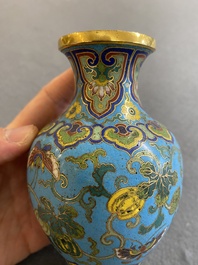 An attractive Chinese turquoise-ground cloisonn&eacute; vase, Qianlong