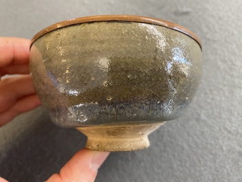 A Chinese junyao bowl with brass rim mount, Song