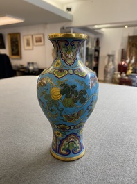 An attractive Chinese turquoise-ground cloisonn&eacute; vase, Qianlong