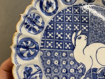 A Japanese blue and white 'hare' dish, Arita, Edo, early 18th C.